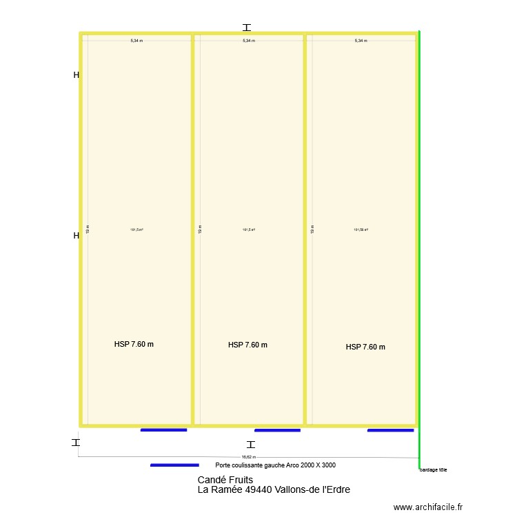 Candé Fruits 3 A/C. Plan de 3 pièces et 305 m2