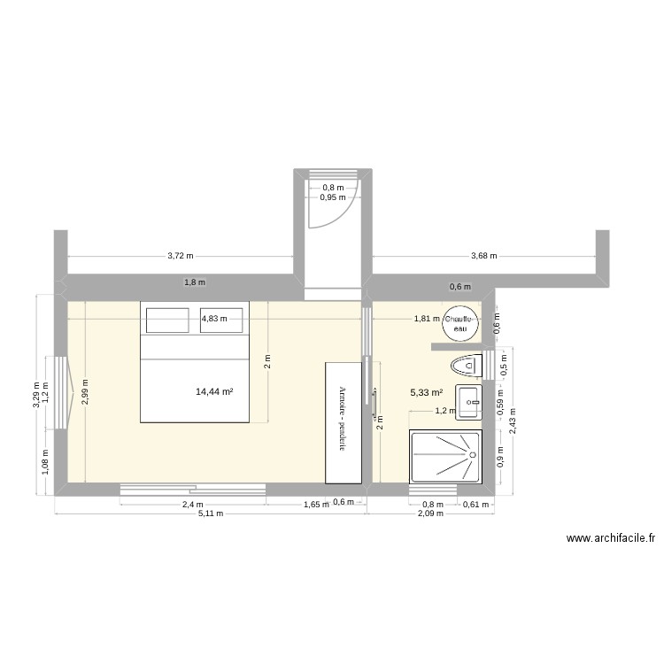 Extension 20 m2. Plan de 2 pièces et 20 m2