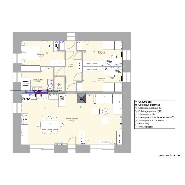 Maison paille. Plan de 7 pièces et 99 m2