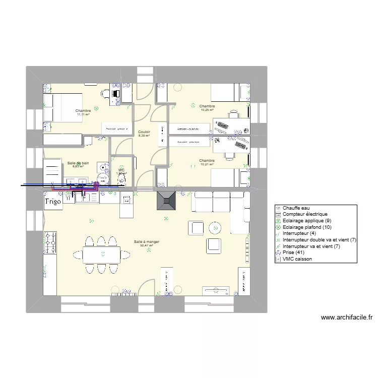 Maison paille. Plan de 7 pièces et 99 m²