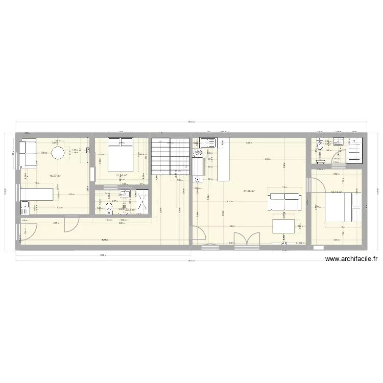 RDC. Plan de 5 pièces et 105 m²