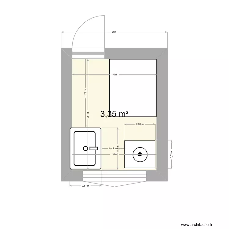 salle de bain V0. Plan de 1 Pièce et 3 m² salle de bain V0. Plan de 1 Pièce et 3 m²