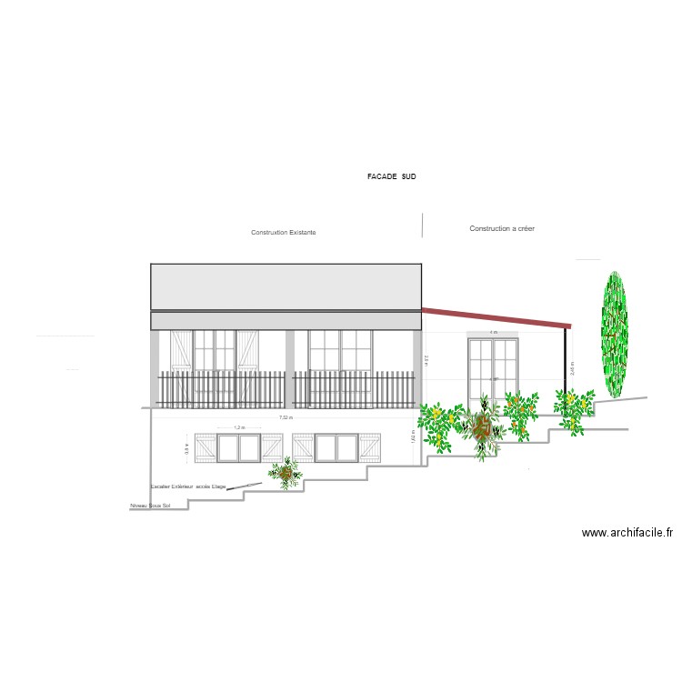 FACADE SUD AVEC 1 PAN. Plan de 1 pièce et 18 m2