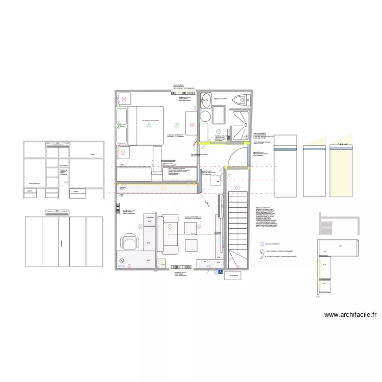 Salon + Chambre + SDB (alternative sans meubles VT) def.. Plan de 14  et 47 m²