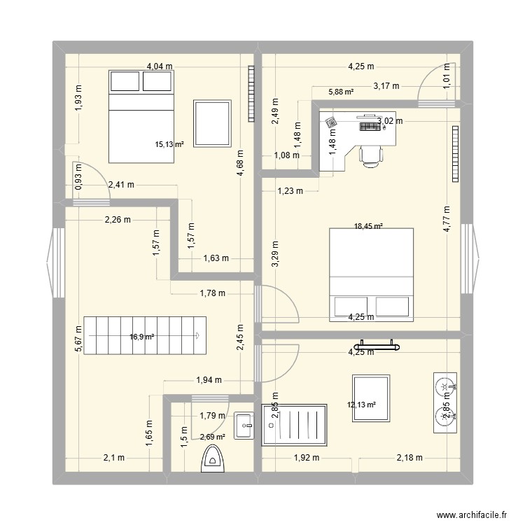 Comble 2. Plan de 6 pièces et 71 m2