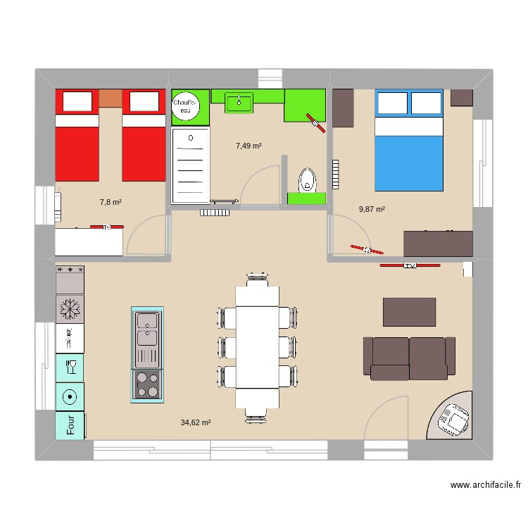 new 60m2. Plan de 4 pièces et 60 m2