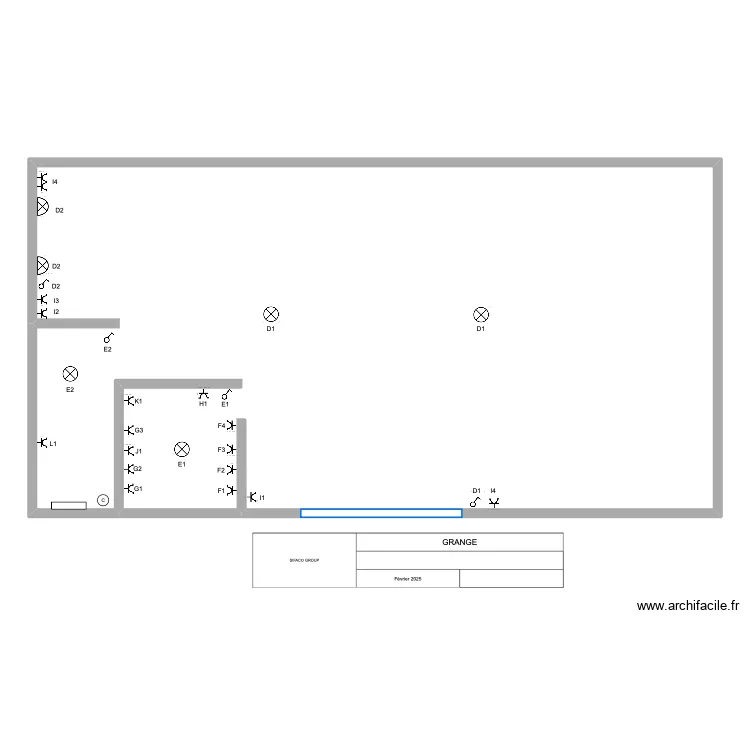 Grange. Plan de 1  et 221 m²