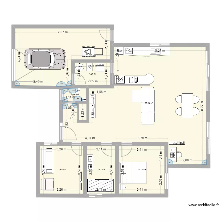 projet K.. Plan de 7 pièces et 128 m²