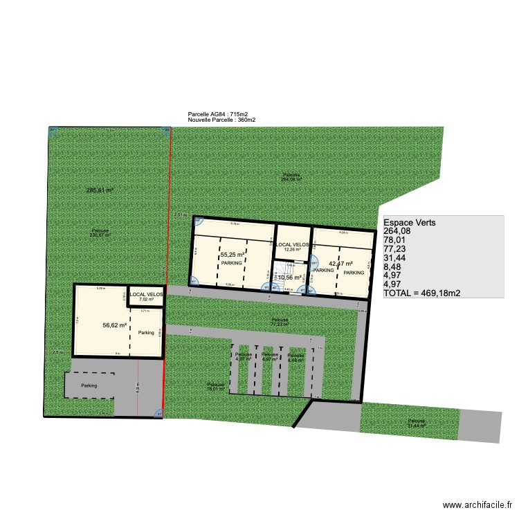 Division Annet. Plan de 3 pièces et 546 m2