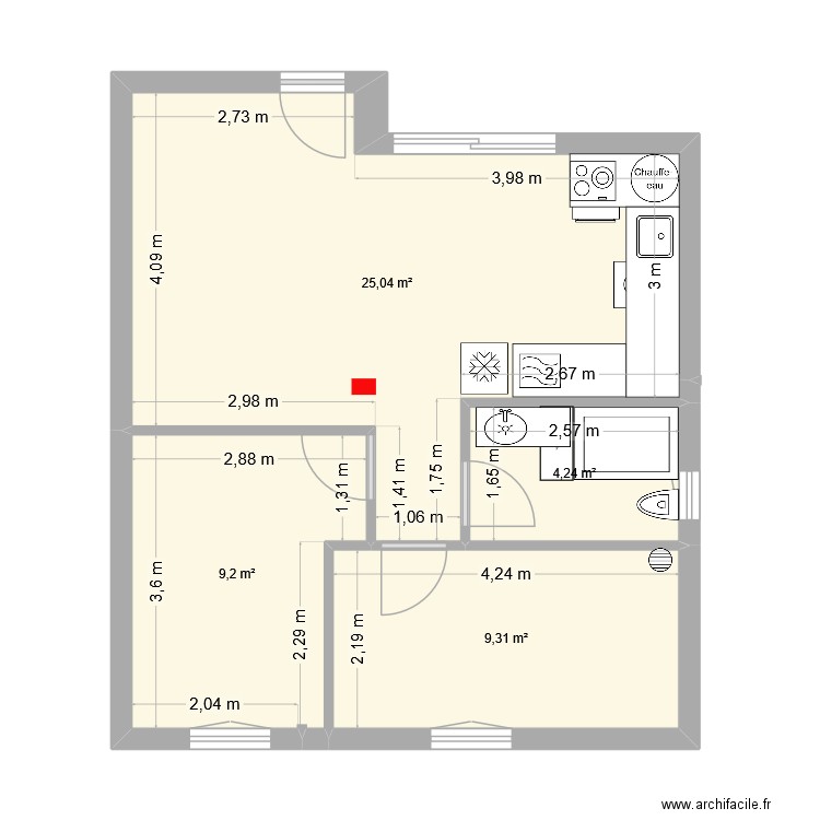 appart sans terrasse. Plan de 4 pièces et 48 m2