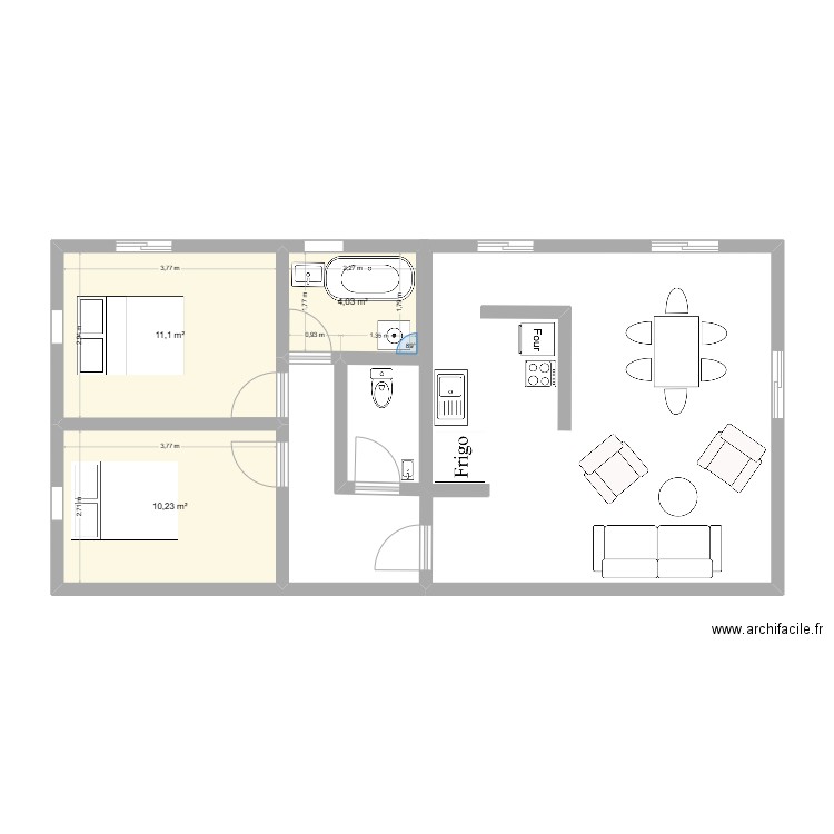 BANVILE RDC V2. Plan de 3 pièces et 25 m2