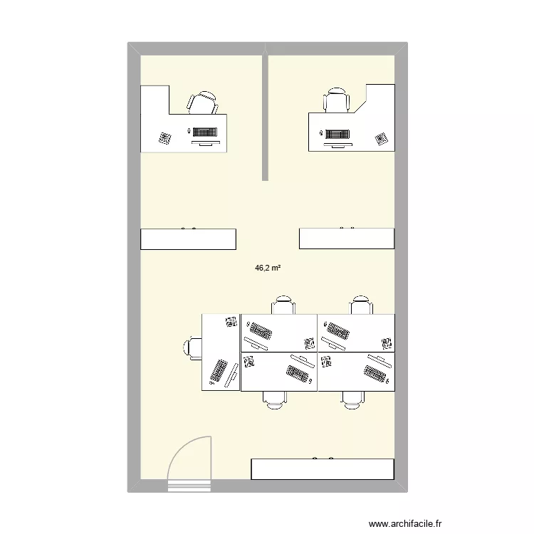 Bureau SA. Plan de 1  et 46 m²