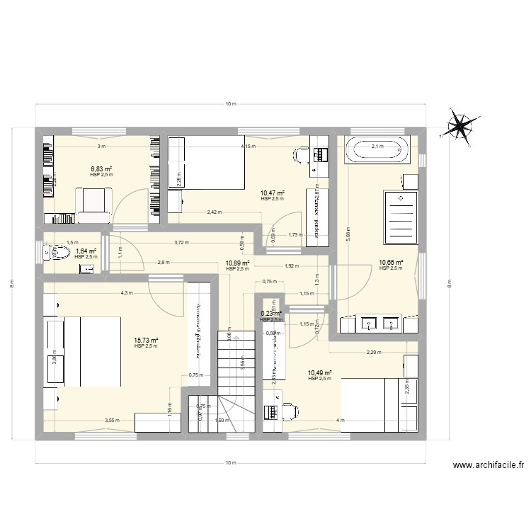1er_V1. Plan de 8 pièces et 67 m2