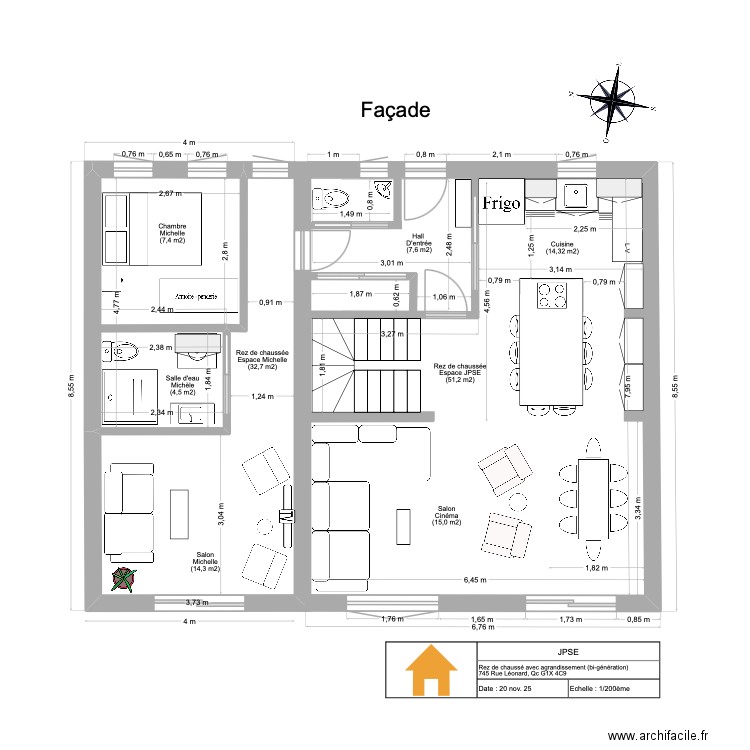JPSE Agrandissement 2025 (RC+1É) VQ Ajusté. Plan de 2 pièces et 62 m2