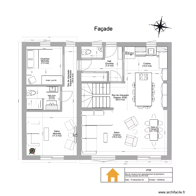 JPSE Agrandissement 2025 (RC+1&Eacute;) VQ Ajust&eacute;. Plan de 2  et 61 m²