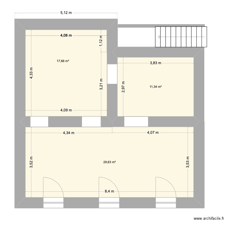 rdc jaujac en vinarais. Plan de 3 pièces et 59 m2