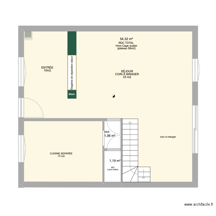 JOINVILLE PLAN simple MESURES RDC. Plan de 3 pièces et 57 m2