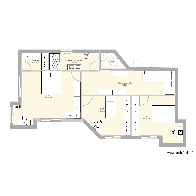 Electra passive. Plan de 14 pièces et 164 m2