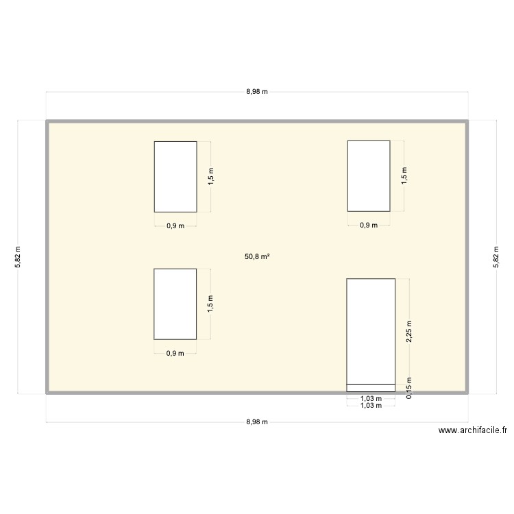 cotation3. Plan de 1 pièce et 51 m2