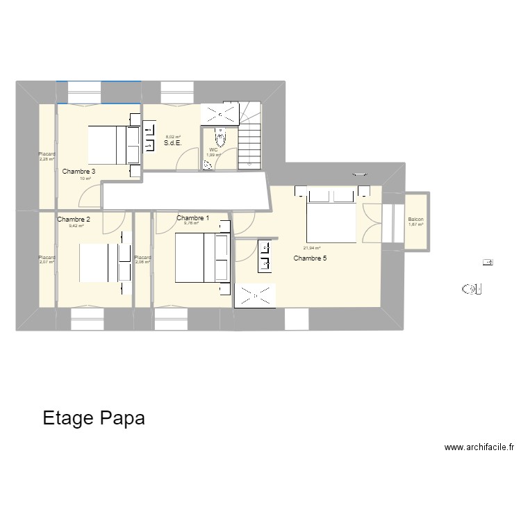 St JULIEN Etage 1 Papa. Plan de 10 pièces et 69 m2