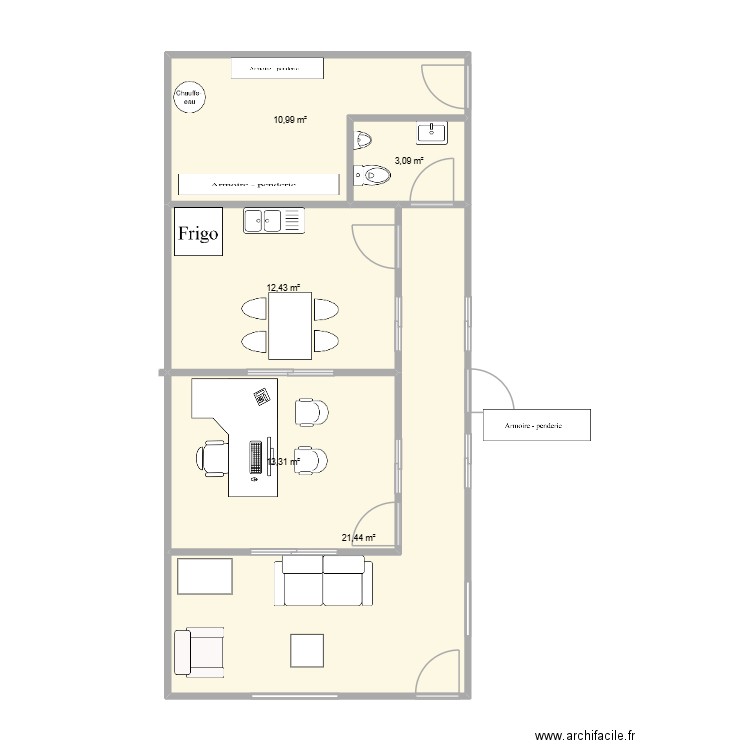 bureau 5. Plan de 5 pièces et 61 m2