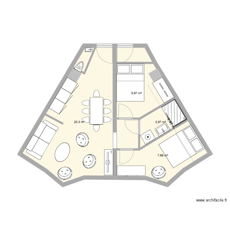 Avo version3. Plan de 4 pièces et 40 m2