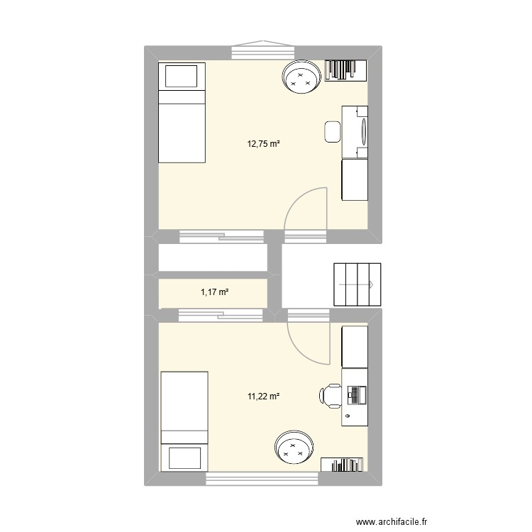 chambre enfant. Plan de 3 pièces et 25 m2