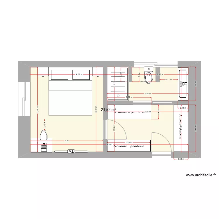 projet chambre 5. Plan de 1  et 22 m²