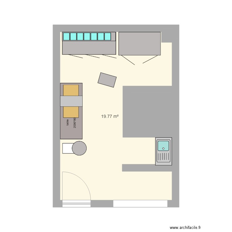 a lombre du clocher. Plan de 2 pièces et 22 m2