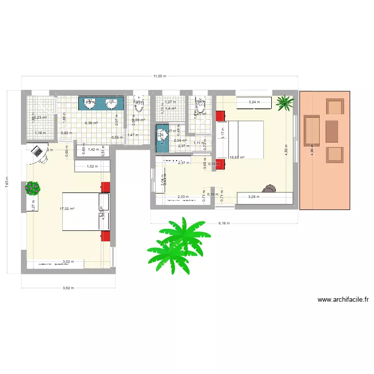 kas2. Plan de 8  et 53 m²