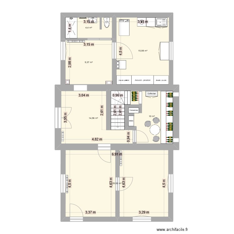 SAINT SAENS RDJ NU. Plan de 6 pièces et 85 m2