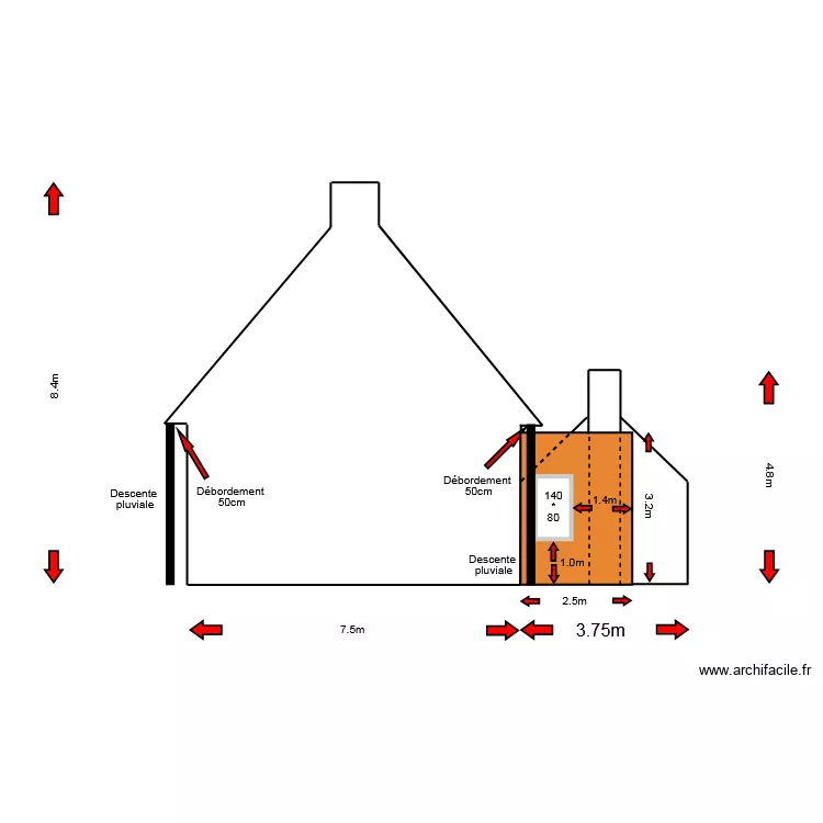 cote droit apr&egrave;s travaux.. Plan de 