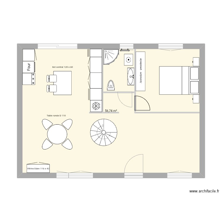 Plan1. Plan de 1 pièce et 57 m2