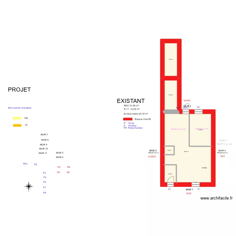 EVEILLARD_ Existant. Plan de 10 et 117 m² EVEILLARD_ Existant. Plan de 10 et 117 m²
