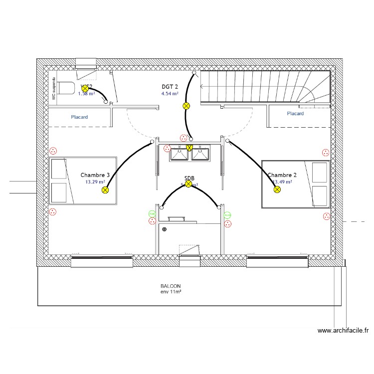 Plan elec R+1 THEVENIN. Plan de 0 pièce et 0 m2