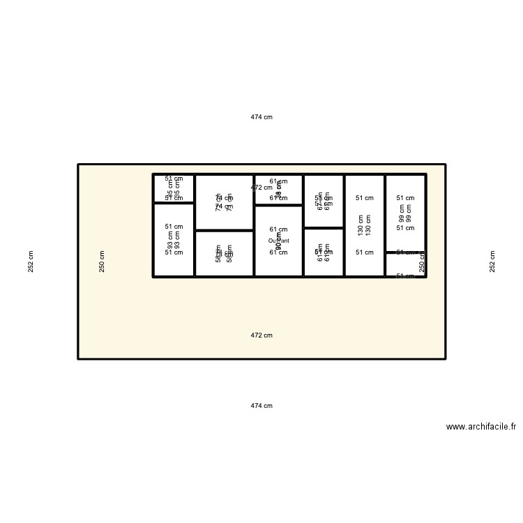 Elévation mur Verrière 2. Plan de 12 pièces et 16 m2