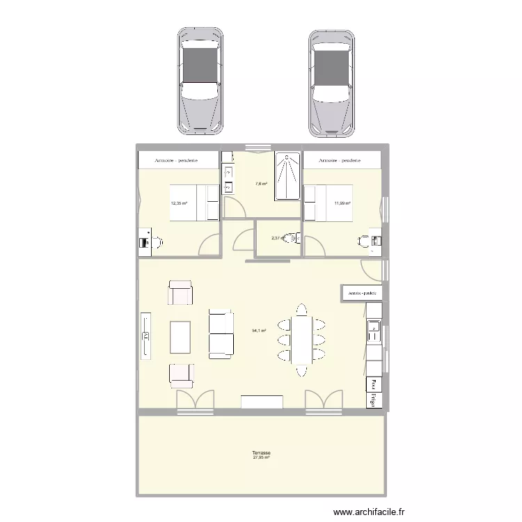 Maison 90m2 RDC (Garage Arri&egrave;re). Plan de 6 pièces et 116 m²