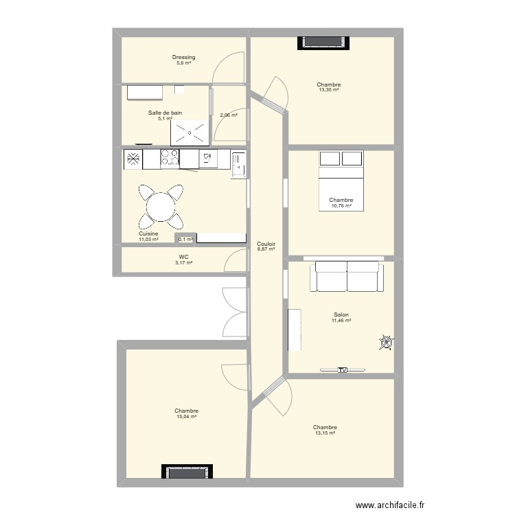 DOUAI2. Plan de 12 pièces et 100 m2