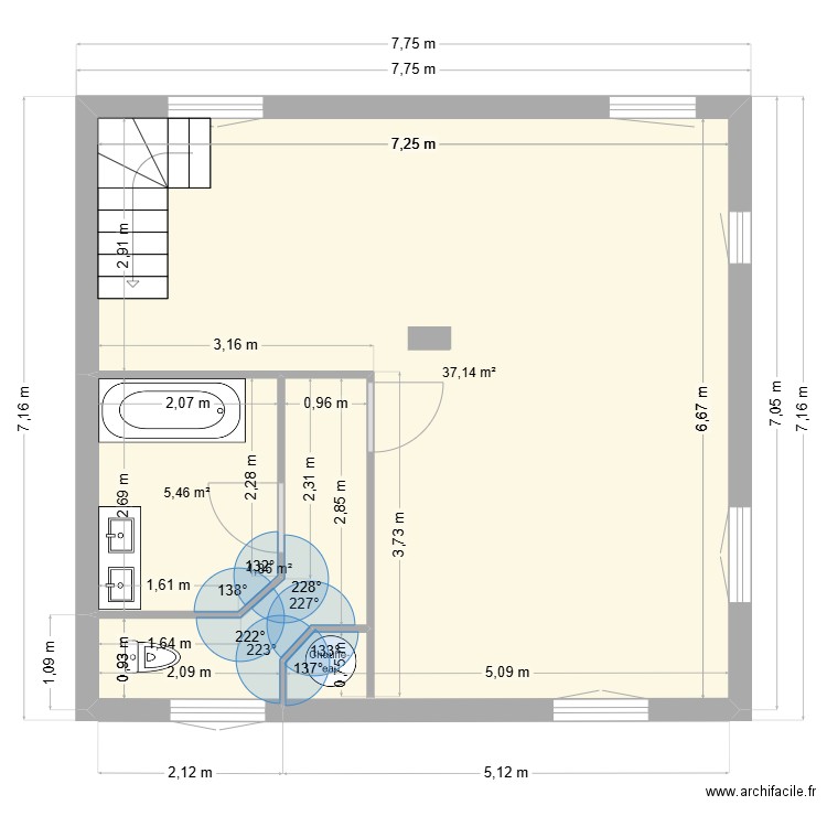 jb et faustine  etage 1. Plan de 3 pièces et 47 m2