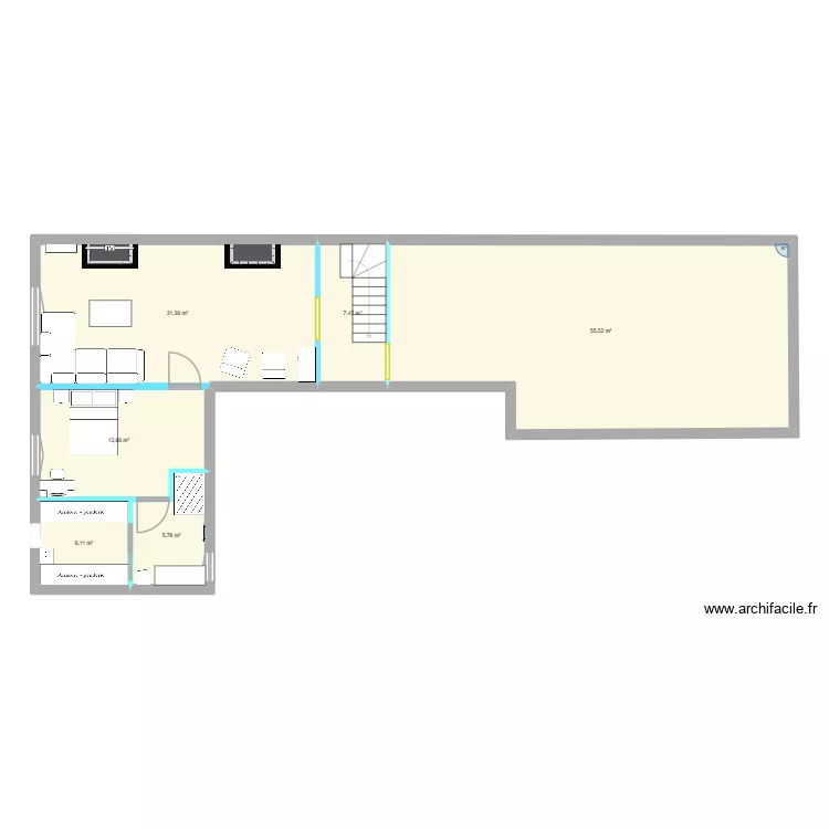 maison. Plan de 6  et 120 m²