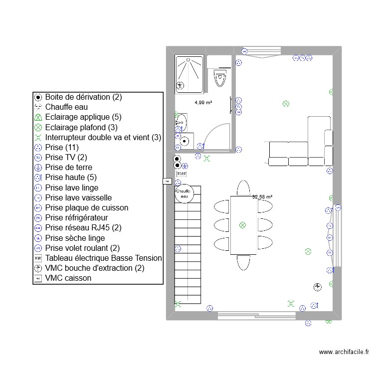 micka rdc elec. Plan de 2 pièces et 38 m2