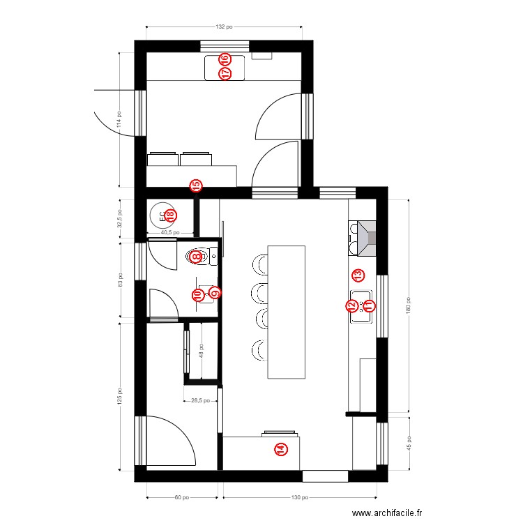 JF Collard Cuisine plomberie. Plan de 2 pièces et 38 m2
