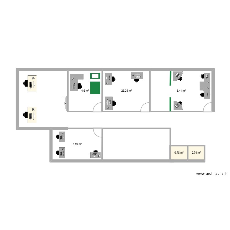 1er plan. Plan de 6 pièces et 26 m2