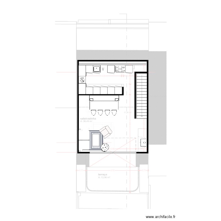 cuisine ajuda piso3. Plan de 1 pièce et 42 m2