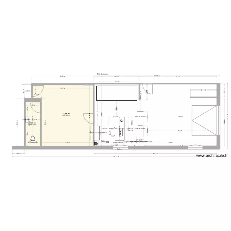 hall. Plan de 2  et 26 m²