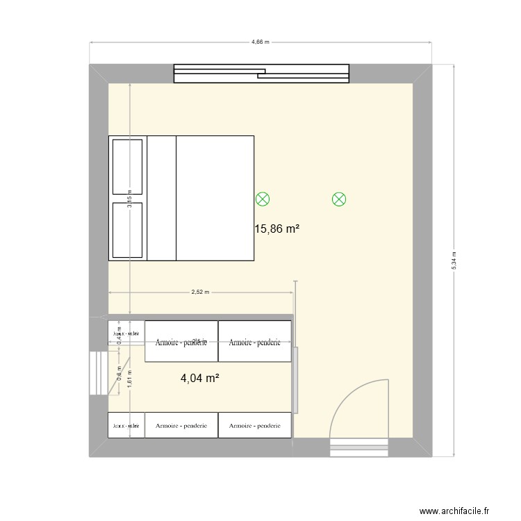chambre. Plan de 2 pièces et 20 m2