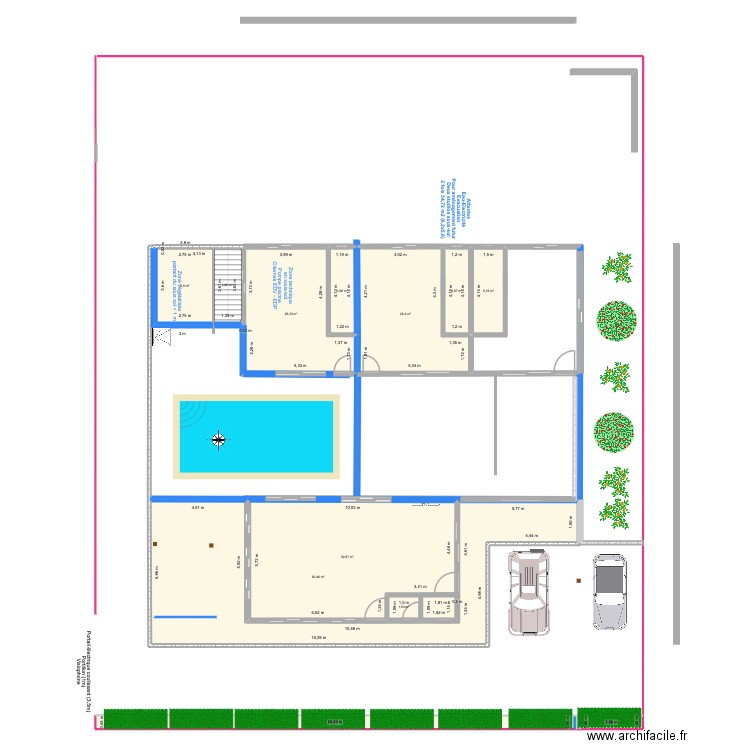 Esquisse 2 blocs sans toits sans meubles et avec sous-sol. Plan de 12 pièces et 218 m2