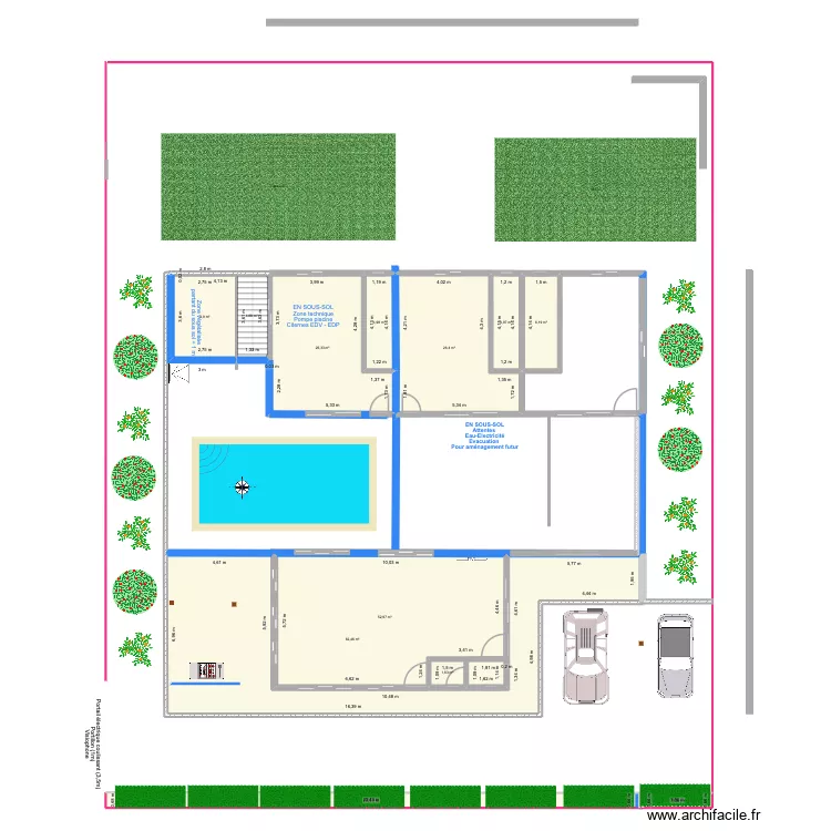 Esquisse 2 blocs sans toits sans meubles et avec sous-sol. Plan de 