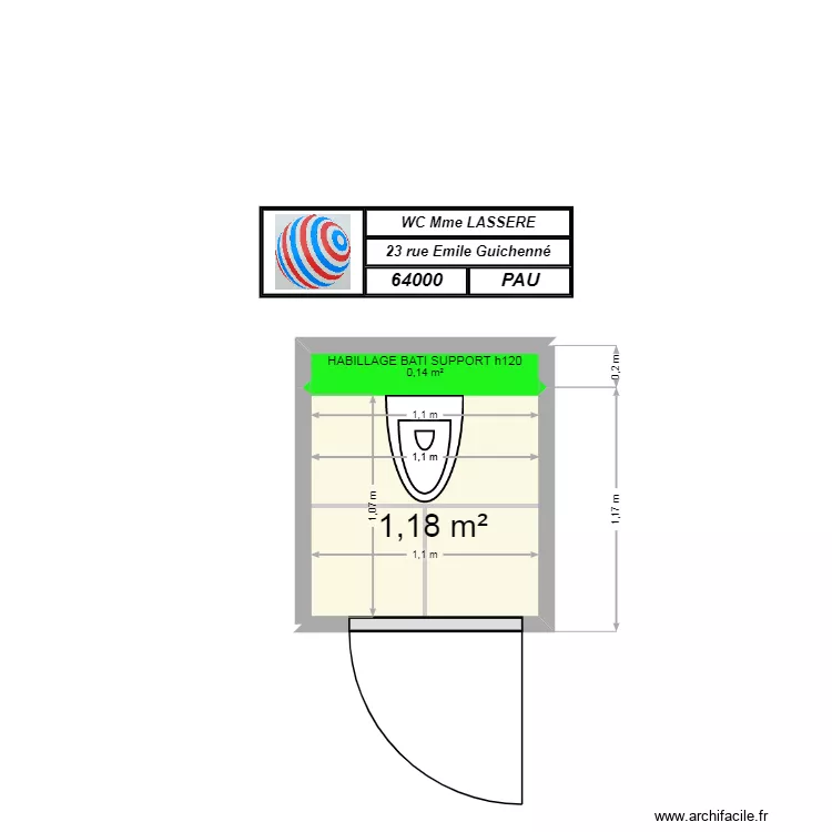 LASSERE WC. Plan de 2  et 1 m²