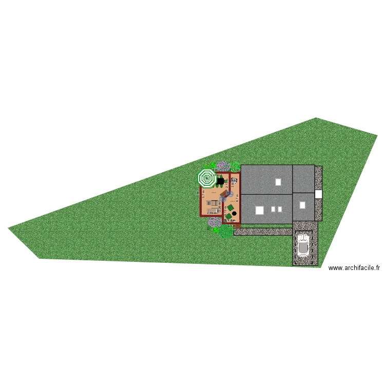 terrasse vue du haut. Plan de 2 pièces et 31 m2